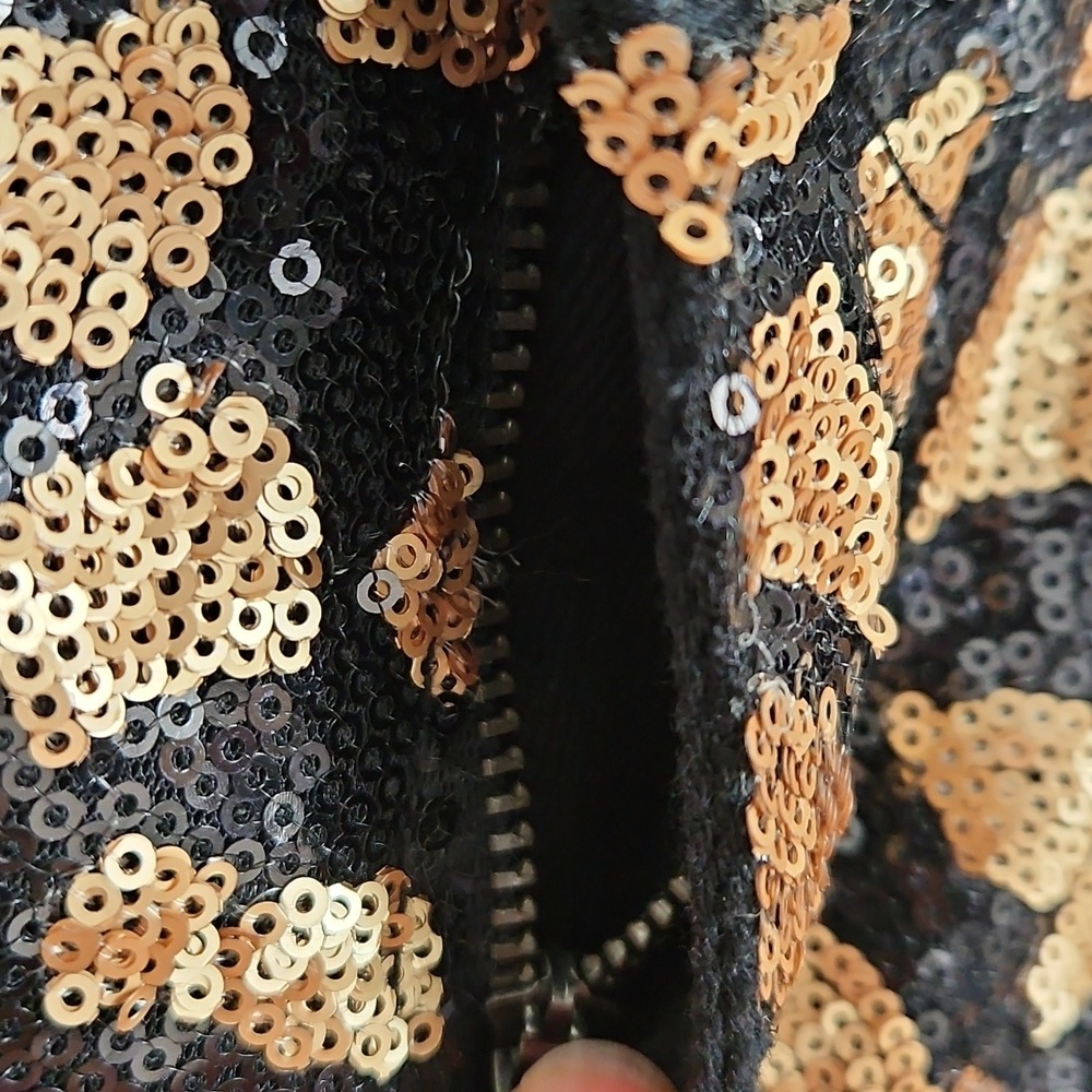 Boutique Black Sequined Abstract Animal Print Shorts Glam Party Size M - Picture 7 of 9